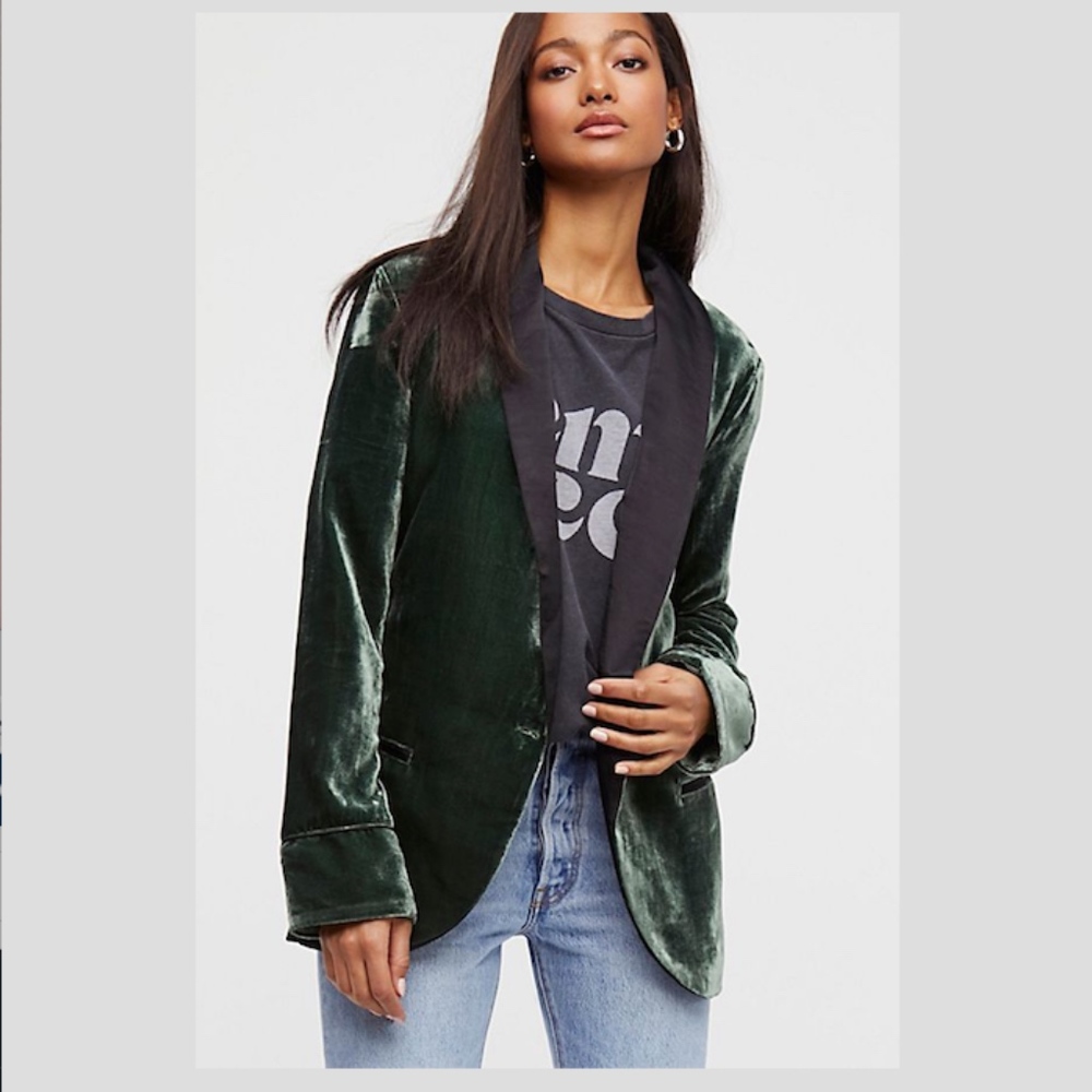 New! Free People Green Velvet Oversized Blazer XS